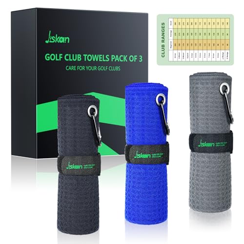 Jiskan Pro Golf Towel for Golf Bags Microfiber 16 X 16 with Hook Loop Fastener and Gift Box Essentials AccessoriesGifts for MenWomen Golfers BlackGreyBlue - Image 3