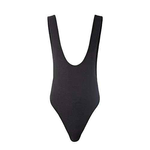 ABAFIP Men's Sleeveless High Cut Thong Leotard Bodysuit One Piece Backless Deep U Neck Solid Color Singlet Undershirt Activewear Tanks Black X-Large - Image 2