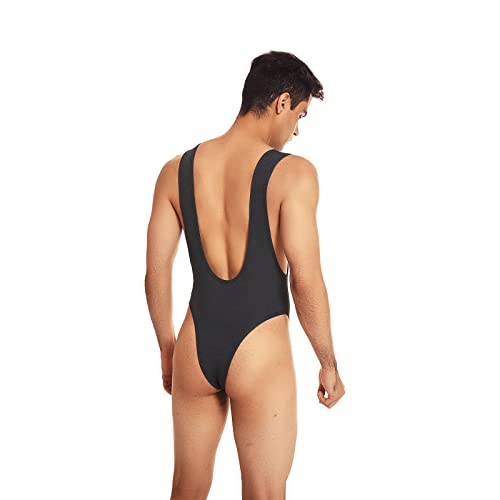 ABAFIP Men's Sleeveless High Cut Thong Leotard Bodysuit One Piece Backless Deep U Neck Solid Color Singlet Undershirt Activewear Tanks Black X-Large - Image 4