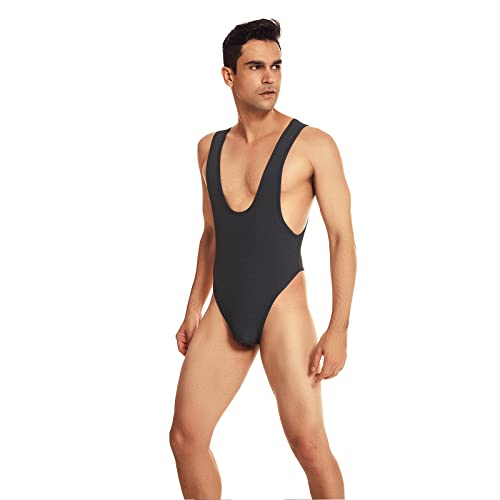 ABAFIP Men's Sleeveless High Cut Thong Leotard Bodysuit One Piece Backless Deep U Neck Solid Color Singlet Undershirt Activewear Tanks Black X-Large - Image 5