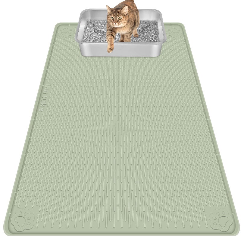 Bartuke Cat Litter Tray Mat, Oversized Cat Litter Mat, 101 x 71 cm, Silicone Mat for Litter Control, Gentle on Cat Paws, Easy to Clean (Green) - Image 1
