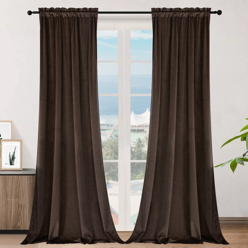 SMILETIME Brown 96in Long Velvet Curtains with Rod Pocket Thermal Insulated Soft Privacy Light-Filtering Velvet Drapes for Bedroom and Living Room, Set of 2 Panels, 52 x 96 Inches Long - Image 1