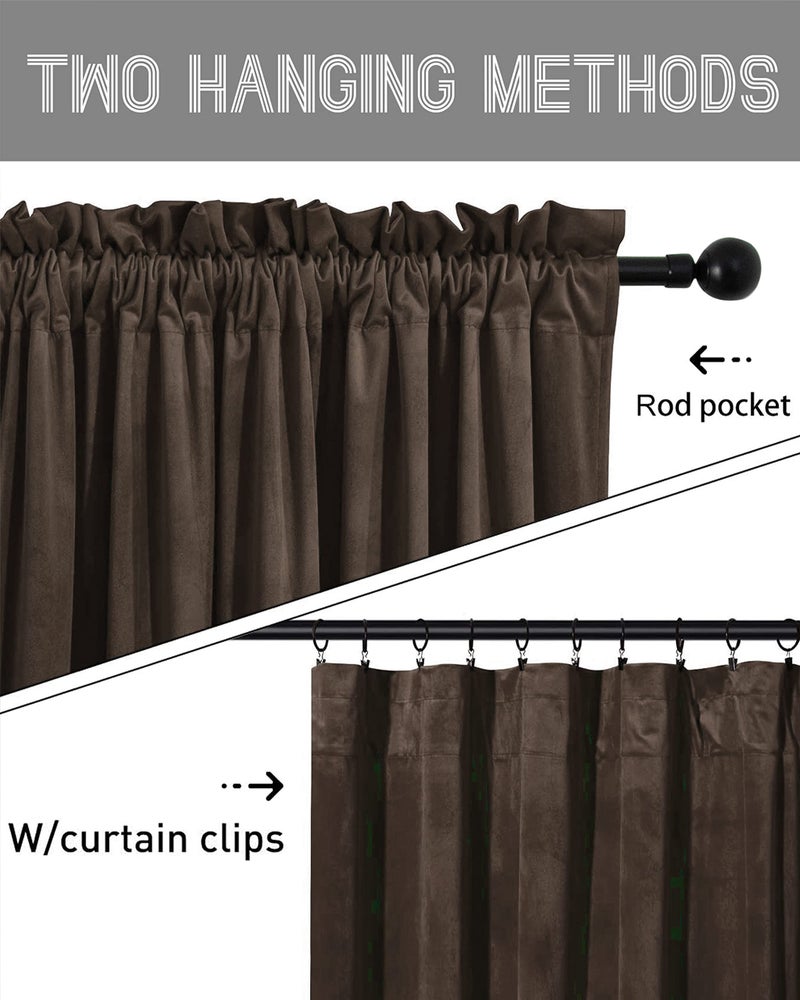 SMILETIME Brown 96in Long Velvet Curtains with Rod Pocket Thermal Insulated Soft Privacy Light-Filtering Velvet Drapes for Bedroom and Living Room, Set of 2 Panels, 52 x 96 Inches Long - Image 3