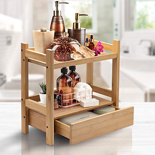 Sorbus Bamboo Bathroom Counter Organizer 2Tier Shelf with Hidden Drawer for Vanity Matcha Station Bathroom Sink Organizer Countertop Kitchen Office Storage 13Lx65Wx126H - Image 3