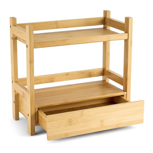 Sorbus Bamboo Bathroom Counter Organizer 2Tier Shelf with Hidden Drawer for Vanity Matcha Station Bathroom Sink Organizer Countertop Kitchen Office Storage 13Lx65Wx126H - Image 1