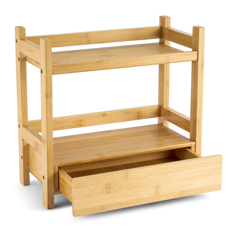 Sorbus Bamboo Bathroom Counter Organizer 2Tier Shelf with Hidden Drawer for Vanity Matcha Station Bathroom Sink Organizer Countertop Kitchen Office Storage 13Lx65Wx126H - Image 2
