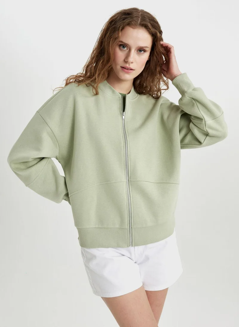 DeFacto Oversize Fit Bomber Collar Thick Sweatshirt Fabric