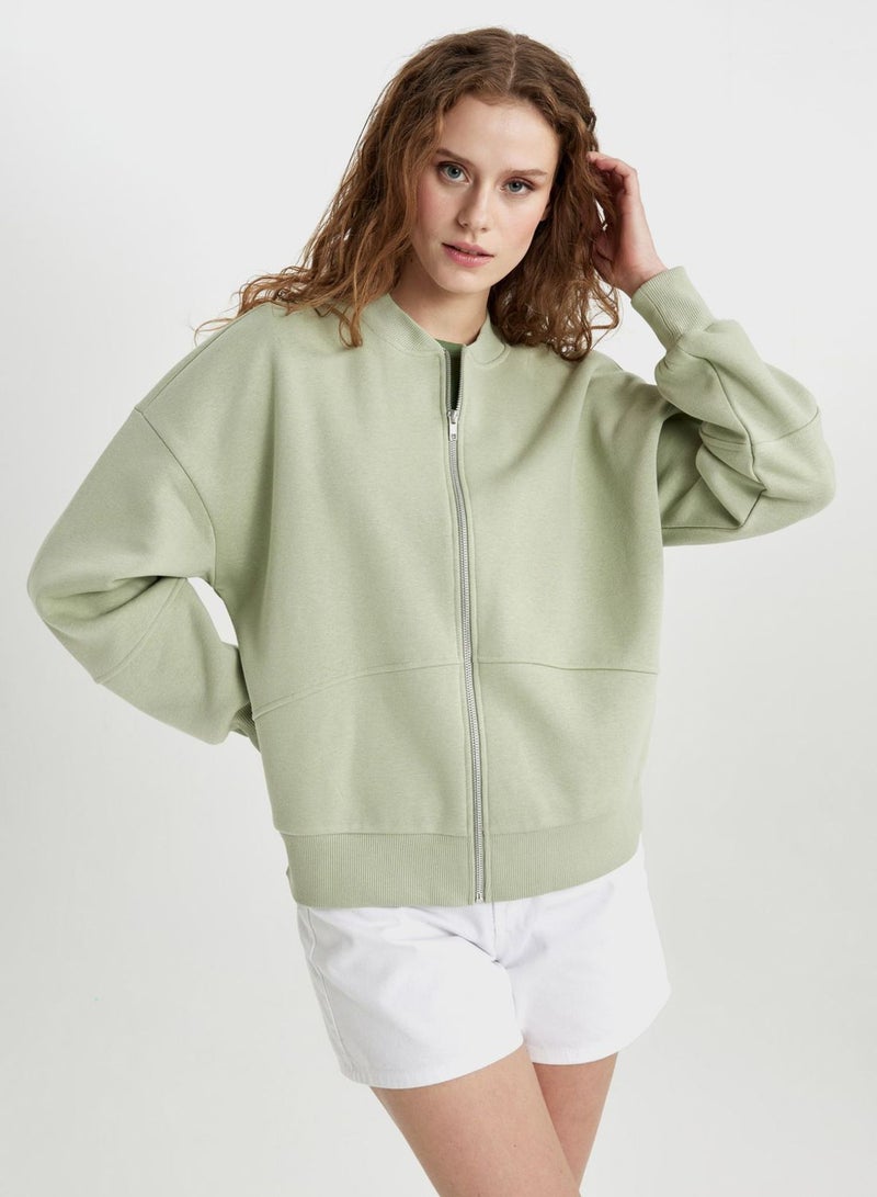 DeFacto Oversize Fit Bomber Collar Thick Sweatshirt Fabric  - Image 3