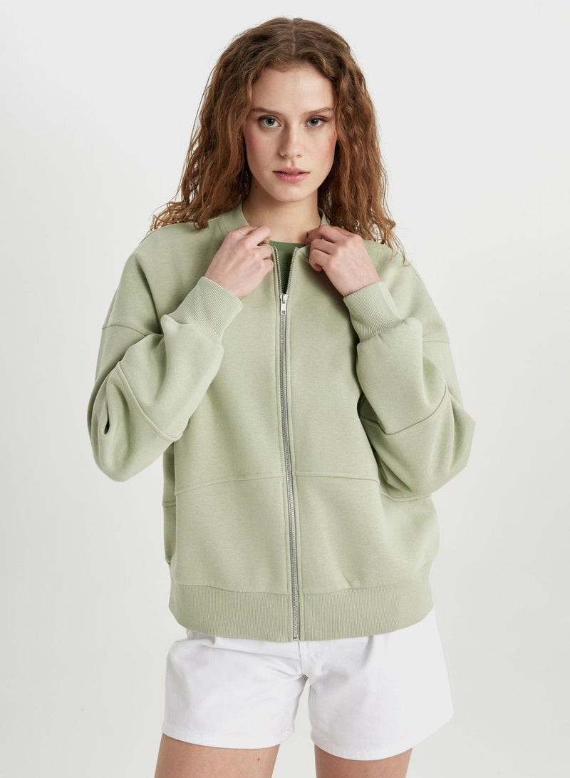 DeFacto Oversize Fit Bomber Collar Thick Sweatshirt Fabric  - Image 1