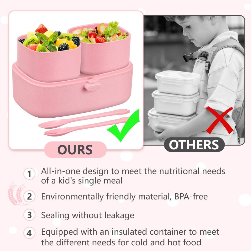 JOOPETALK Bento Lunch Box for Kids with 8oz Soup Thermo,2 Leak-Proof Food Containers, a Lunch Bag, Kids Thermo Insulated Hot Food Jar for School, Travel-Pink - Image 3