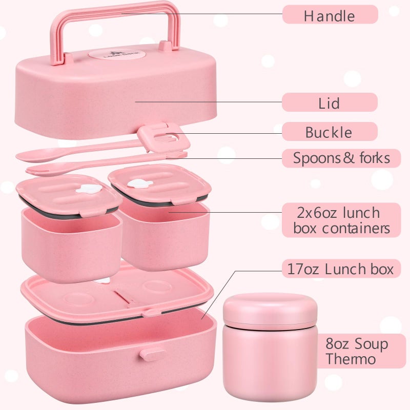 JOOPETALK Bento Lunch Box for Kids with 8oz Soup Thermo,2 Leak-Proof Food Containers, a Lunch Bag, Kids Thermo Insulated Hot Food Jar for School, Travel-Pink - Image 4