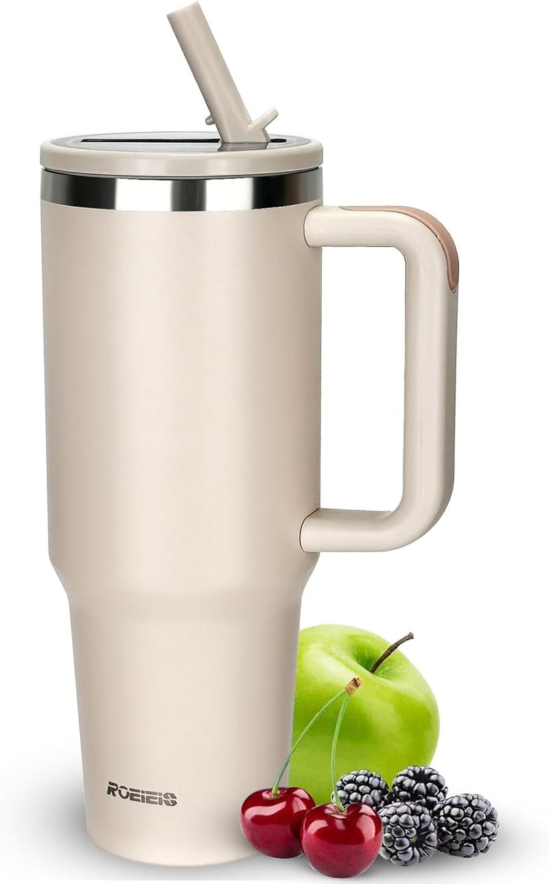 40 oz Insulated Tumbler with Straw Lid and Handle 40oz Thermal Stainless Steel Vacuum Metal Travel Mug for Water, Iced Tea or Coffee, Smoothie and More