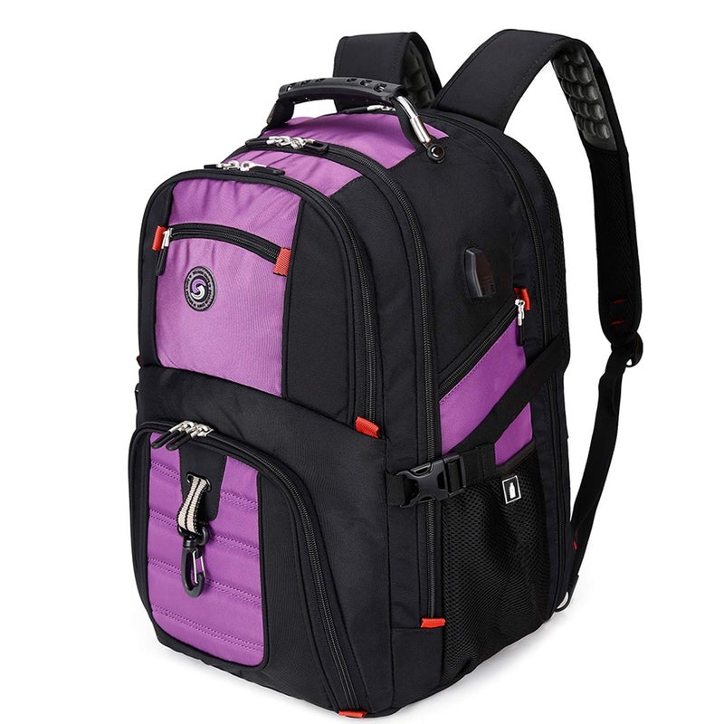SHRRADOO Extra Large 50L Travel Laptop Backpack with USB Charging Port College High School Backpack Airline Approved Business Work Bag Fit 17 Inch Laptops for Men WomenPurple