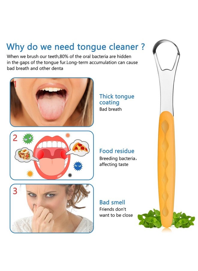 Yinkin 4 Pcs Tongue Scraper Cleaner Adults and Kids Stainless Steel Tongue Brush Metal Scraper Reduce Bad Breath with Travel Cases for Men Women Oral Mouth(Purple, Orange, Blue and Green) - Image 2