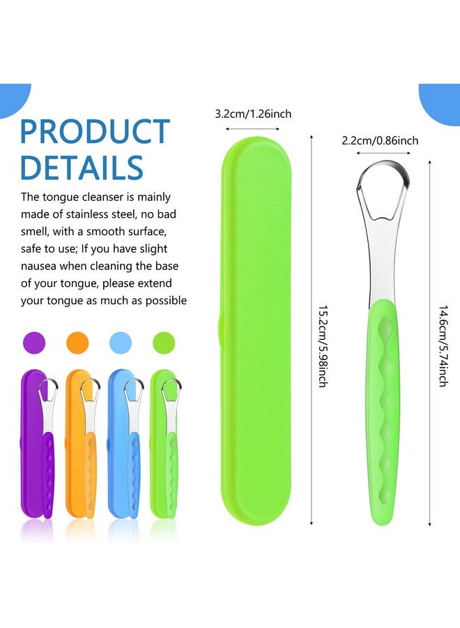 Yinkin 4 Pcs Tongue Scraper Cleaner Adults and Kids Stainless Steel Tongue Brush Metal Scraper Reduce Bad Breath with Travel Cases for Men Women Oral Mouth(Purple, Orange, Blue and Green) - Image 4