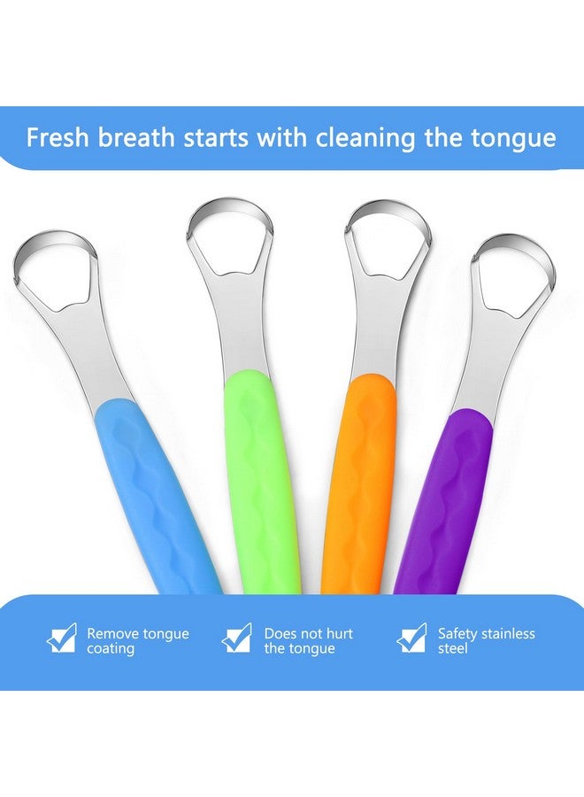 Yinkin 4 Pcs Tongue Scraper Cleaner Adults and Kids Stainless Steel Tongue Brush Metal Scraper Reduce Bad Breath with Travel Cases for Men Women Oral Mouth(Purple, Orange, Blue and Green) - Image 3