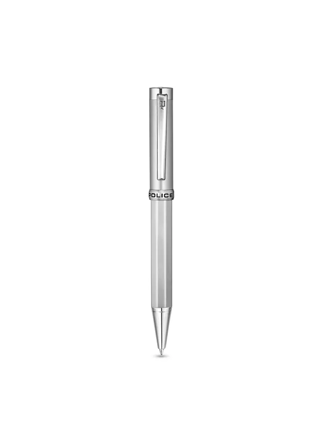 POLICE Daytona Stainless Steel Trims Twist Ballpoint Pen for Men, Blue Ink