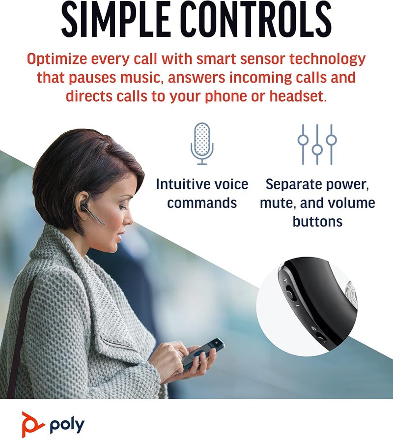 Poly سماعة رأس لاسلكية بولي فويجر ليجند بلانترونيكس أحادية الأذن بلوتوث مع ميكروفون لإلغاء الضوضاء تحكم صوتي كتم أزرار الصوت تصميم مريح الاتصال بالجوال أو التابلت عبر بلوتوث FFP - Image 4