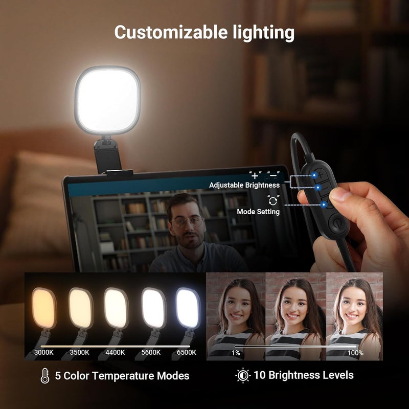 نيوير أساسيات قطعتان من ضوء البث LED 5 بوصة 10 واط، إضاءة مكتب USB ثنائية اللون بحافة مضيئة كاملة الشاشة مؤشر تجسيد اللون 95 مع حامل متعدد الوظائف للشاشة واللاب توب والكمبيوتر وكاميرا الويب ومؤتمرات الفيديو وزووم والتسجيل، طراز NL10 - Image 4