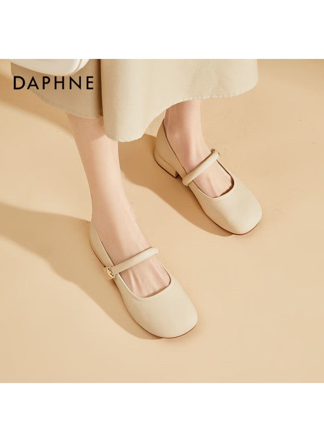 دافني Daphne مضخات Mary Jane الفرنسية من جلد البقر للنساء مع كعوب مكتنزة 4024101489 بيج المقاس 40 - Image 2