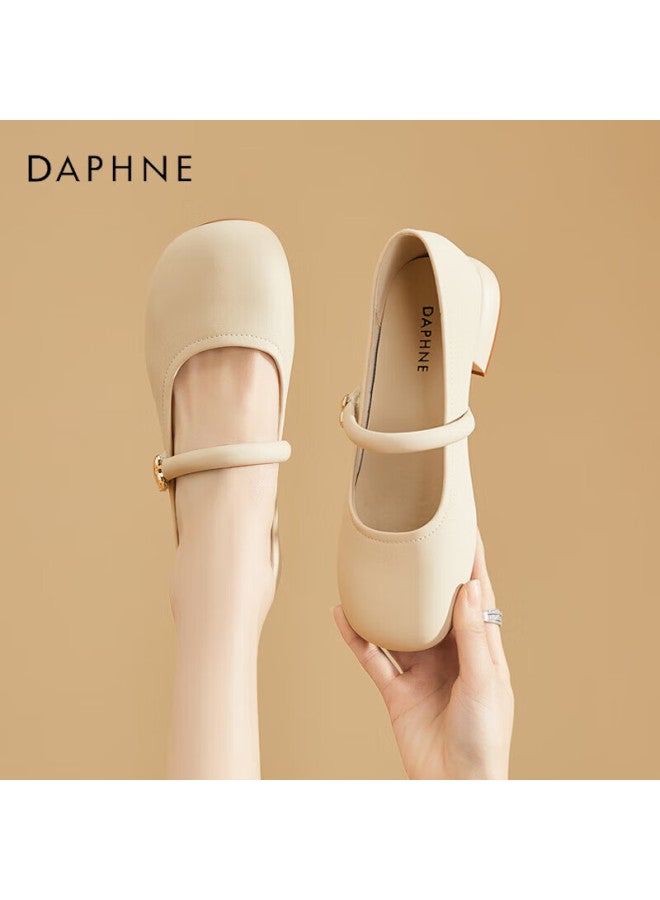 دافني Daphne مضخات Mary Jane الفرنسية من جلد البقر للنساء مع كعوب مكتنزة 4024101489 بيج المقاس 40 - Image 1