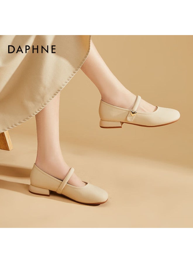 دافني Daphne مضخات Mary Jane الفرنسية من جلد البقر للنساء مع كعوب مكتنزة 4024101489 بيج المقاس 40 - Image 4