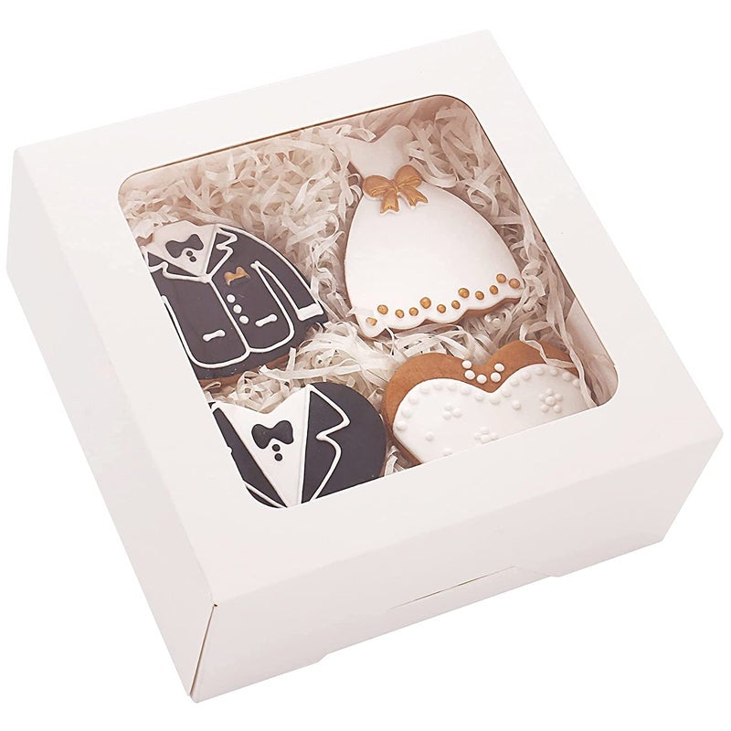 BIG BOX BROWNIE BOX 10 WHITE 6X6X2 Kraft Pastry Bakery Treat Boxes for Strawberries Cookies Muffins Pastries and Donuts 1 Styles Design - Image 1