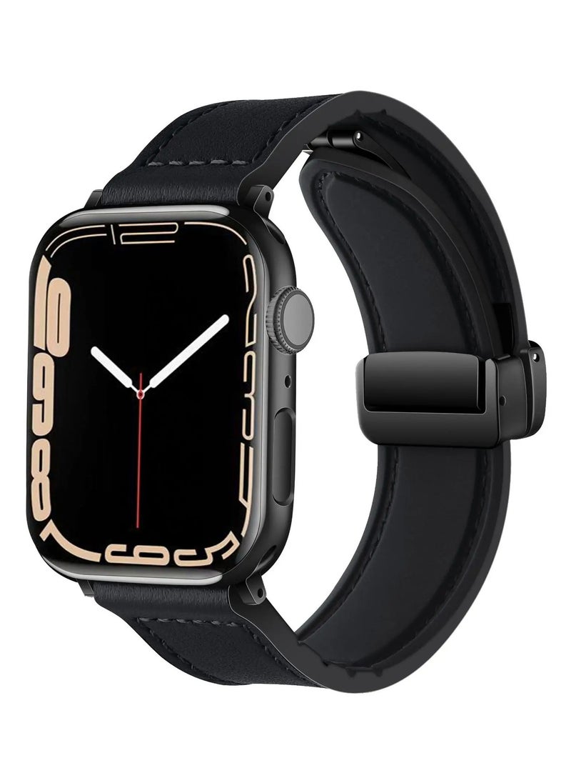 Generic - Strap for Apple watch band 45mm 44mm 42mm Ultra 49mm Leather+Silicone bracelet series 9 8 7 6 5 SE - Image 1