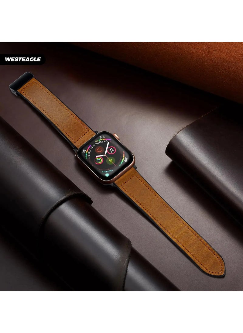 Generic - Strap for Apple watch band 45mm 44mm 42mm Ultra 49mm Leather+Silicone bracelet series 9 8 7 6 5 SE - Image 1