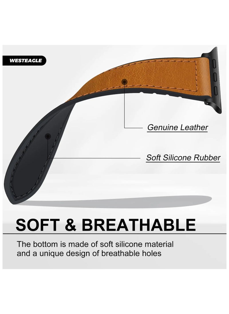 Generic - Strap for Apple watch band 45mm 44mm 42mm Ultra 49mm Leather+Silicone bracelet series 9 8 7 6 5 SE - Image 1