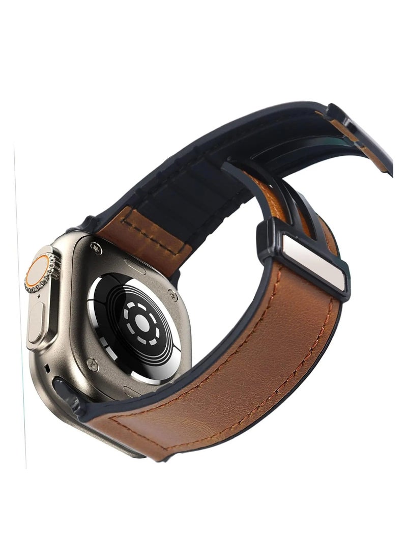 Generic - Strap for Apple watch band 45mm 44mm 42mm Ultra 49mm Leather+Silicone bracelet series 9 8 7 6 5 SE - Image 1