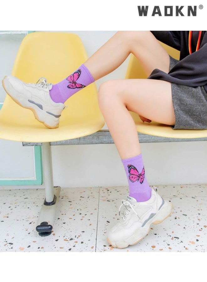 WAOKN 6pcs Womens Crew Socks, Cotton Casual Boot Socks for Women , Womens Crew Socks, Cotton Casual Boot Socks for Women, soft and comfortable , Anti slip, sweat absorbing, odor proof, and friction resistant , purple ,blue ,green ,pink , white and black. - Image 5