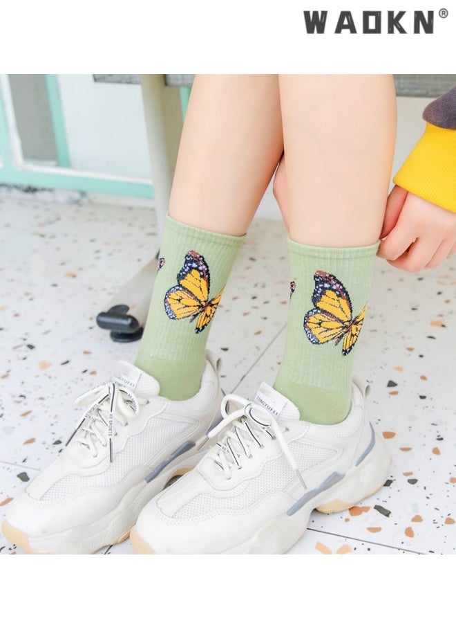 WAOKN 6pcs Womens Crew Socks, Cotton Casual Boot Socks for Women , Womens Crew Socks, Cotton Casual Boot Socks for Women, soft and comfortable , Anti slip, sweat absorbing, odor proof, and friction resistant , purple ,blue ,green ,pink , white and black. - Image 3