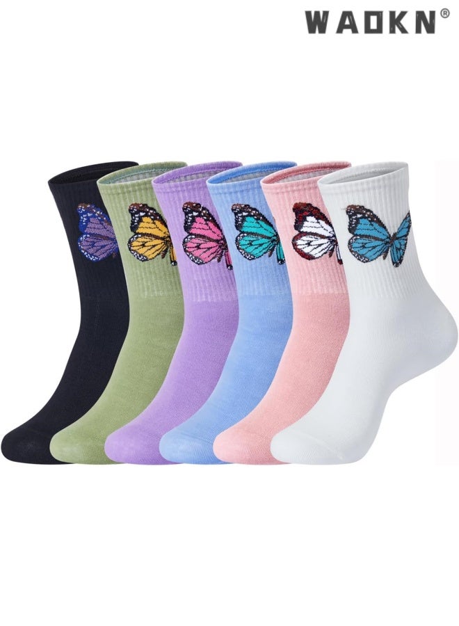 WAOKN 6pcs Womens Crew Socks, Cotton Casual Boot Socks for Women , Womens Crew Socks, Cotton Casual Boot Socks for Women, soft and comfortable , Anti slip, sweat absorbing, odor proof, and friction resistant , purple ,blue ,green ,pink , white and black. - Image 1