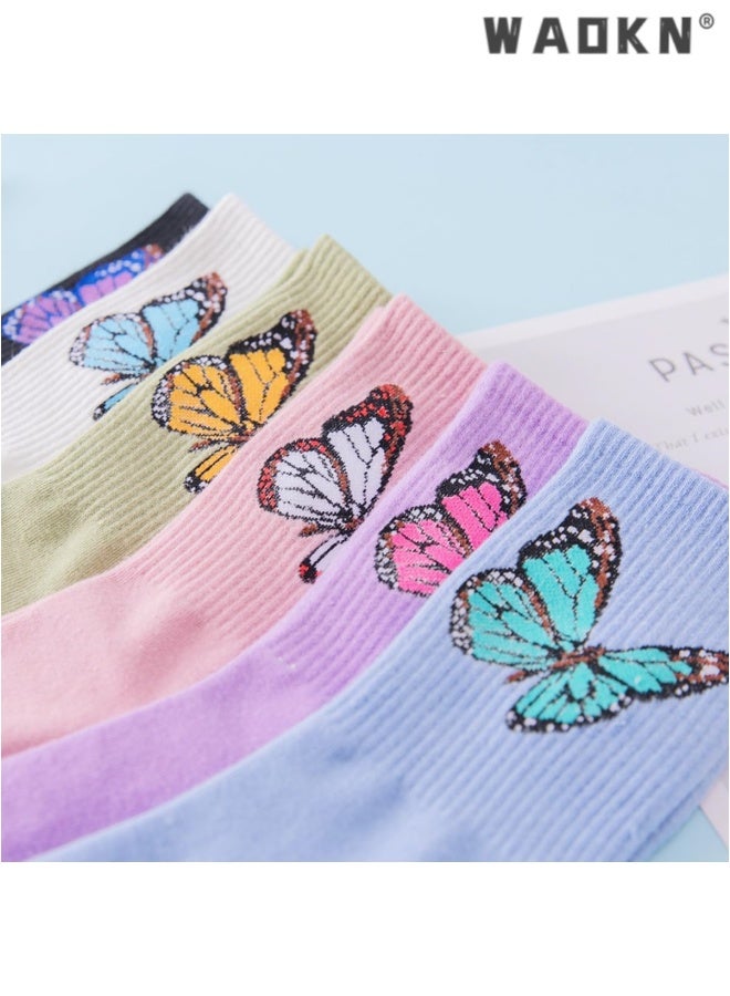 WAOKN 6pcs Womens Crew Socks, Cotton Casual Boot Socks for Women , Womens Crew Socks, Cotton Casual Boot Socks for Women, soft and comfortable , Anti slip, sweat absorbing, odor proof, and friction resistant , purple ,blue ,green ,pink , white and black. - Image 4