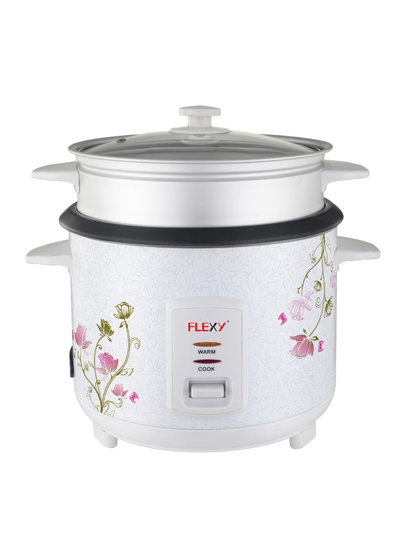 Flexy Stainless Steel Electric Rice Cooker 1.8L 700W With Non-Stick Pot Glass Lid Steam And Keep Warm Features Cool Handles - Image 1