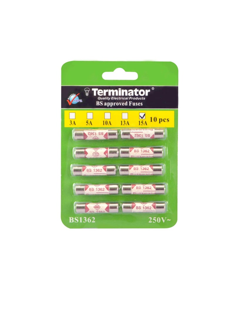 Terminator Porcelain Ceramic Fuse 10 pcs Pkt, 6x25mm Fast Blow Ceramic Fuses (15A Pack of 10pcs)  - Image 3