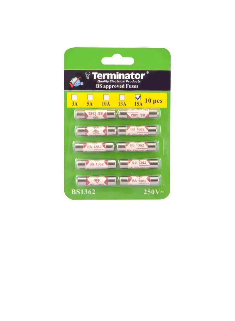 Terminator Porcelain Ceramic Fuse 10 pcs Pkt, 6x25mm Fast Blow Ceramic Fuses (15A Pack of 10pcs)  - Image 2