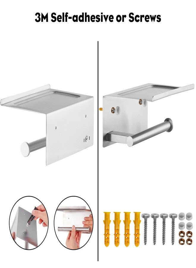 FOMANSH Toilet Paper Holder with Shelf, Wall Mounted Adhesive Holder for Bathroom, Tissue Roll Holder with Phone Storage Shelf, Brushed Stainless Steel Holder with Screws - Image 5