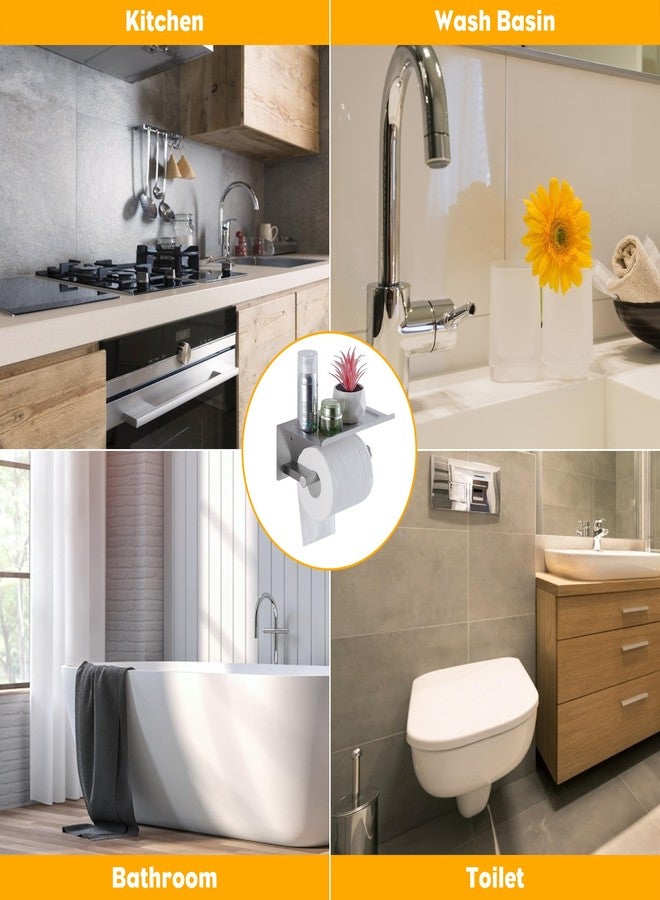 FOMANSH Toilet Paper Holder with Shelf, Wall Mounted Adhesive Holder for Bathroom, Tissue Roll Holder with Phone Storage Shelf, Brushed Stainless Steel Holder with Screws - Image 2