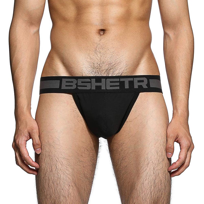BSHETR Men's Jockstraps Athletic Supporters 4-Pack Cotton Work Out Underwear (Black(4-Pack), Large 31"-33",79cm-84cm) - Image 2