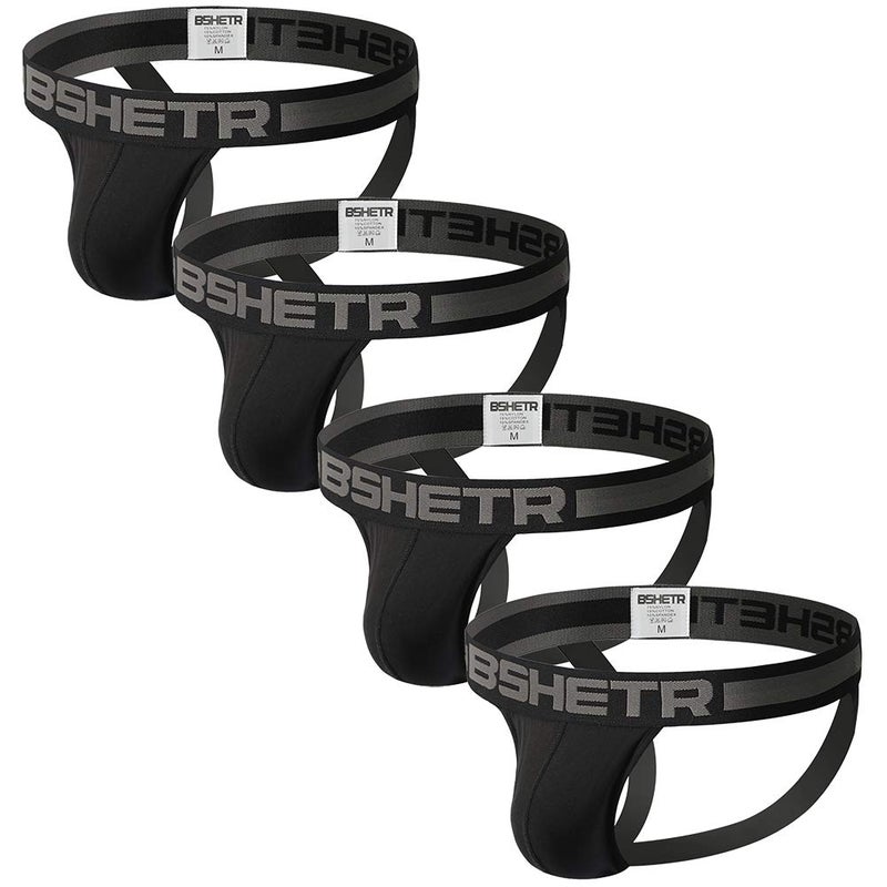 BSHETR Men's Jockstraps Athletic Supporters 4-Pack Cotton Work Out Underwear (Black(4-Pack), Large 31"-33",79cm-84cm) - Image 1