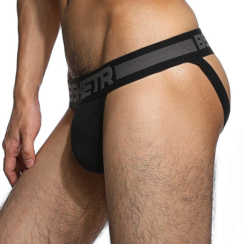 BSHETR Men's Jockstraps Athletic Supporters 4-Pack Cotton Work Out Underwear (Black(4-Pack), Large 31"-33",79cm-84cm) - Image 4