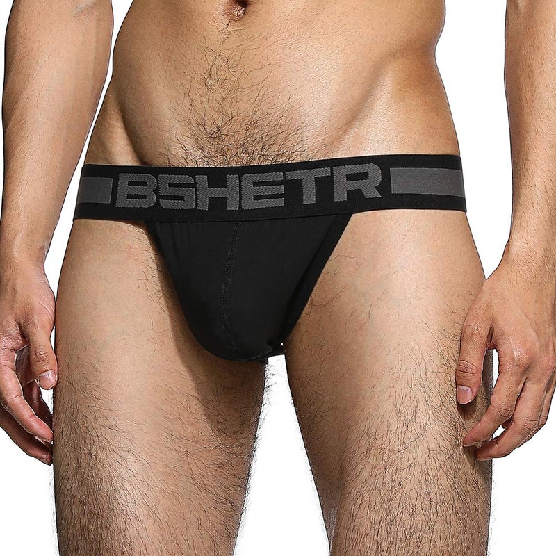 BSHETR Men's Jockstraps Athletic Supporters 4-Pack Cotton Work Out Underwear (Black(4-Pack), Large 31"-33",79cm-84cm) - Image 3