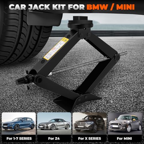 URMECCH 3-Ton Scissor Jack Kit for BMW & MINI with Rubber Jack Pads, Car Spare Tire Repair Tool Kit for BMW with Scissor Jack, Tire Changing Tools for BMW with Telescoping Lug Wrench (17/19/21/23mm) - Image 5