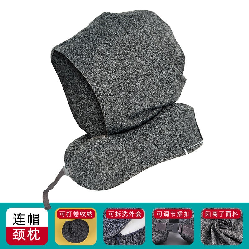 Memory Foam Hooded U-Shaped Pillow Removable And Washable Hooded Neck Pillow Outdoor Travel Pillow Cationic Car U-Shaped Pillow - Image 1