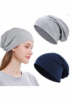 Slouchy Beanie for Men Women Satin Silk Lined Adjustable Sleep Hat, 2 Pack