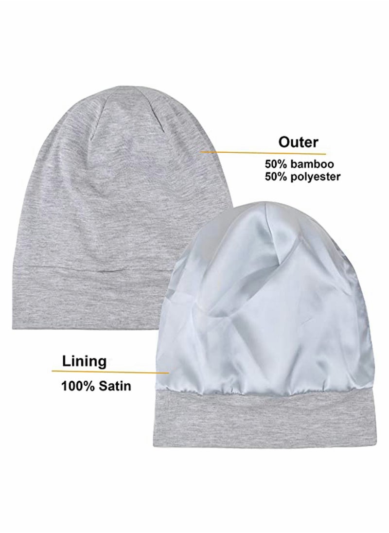 Excefore - Slouchy Beanie for Men Women Satin Silk Lined Adjustable Sleep Hat, 2 Pack - Image 1