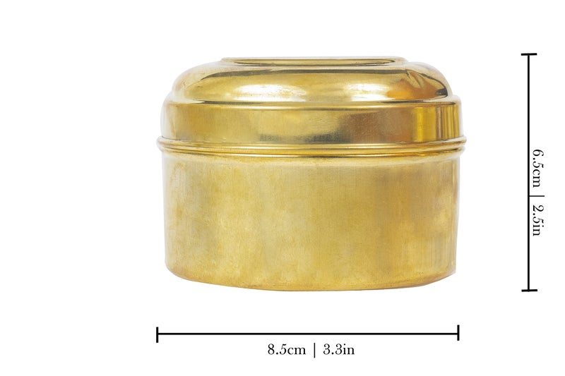 Spillbox Brass containers Pooja | Puja | Roli | Chawal | Chandan | Haldi | Kumkum Puja Box | Sindoor | Turmeric | Dabbi | Dibbi | Dhani | Dani Lid Holder with 5 Containers-5 in 1 Box - Image 3