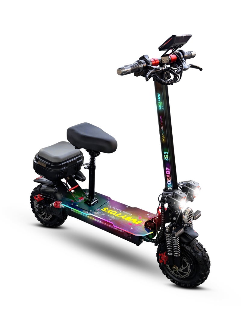 Mytoys High Speed Adult Electric Scooter With 3000W Dual Brushless Motor up to 65km/H Speed, 45 Km Range, 48V15Ah Battery, LED Screen Display, Foldable, Dual Front and Rear Shock Absorber With Bluetooth Speaker, 11" Off Road Tires LED Lights, Turn Signals, Rear Storage Box With LED Lights and Colorful LED light standing Deck â€“ MT400 - Image 5